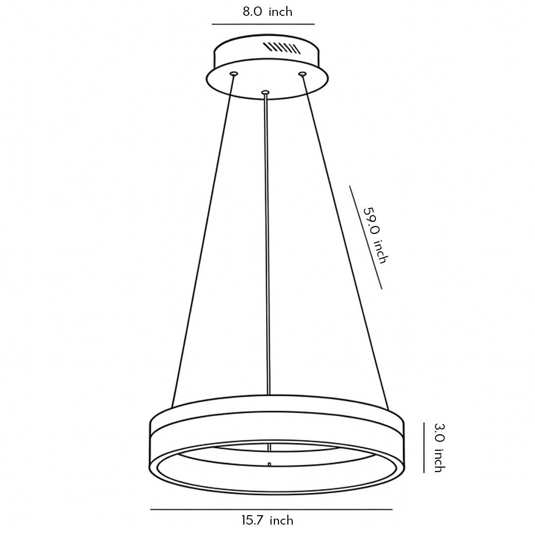 Product size chart of black ring pendant light 15,7inch*3.0inch*59.0inch